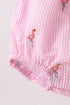 Pink stripe seersucker flamingo embroidery ruffle bubble