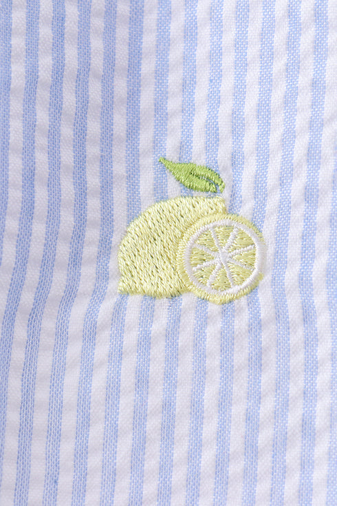 Blue stripe seersucker lemon embroidery scalloped bloomer set