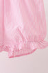 Pink stripe seersucker flamingo embroidery scalloped bloomer set
