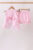 Pink stripe seersucker flamingo embroidery scalloped bloomer set
