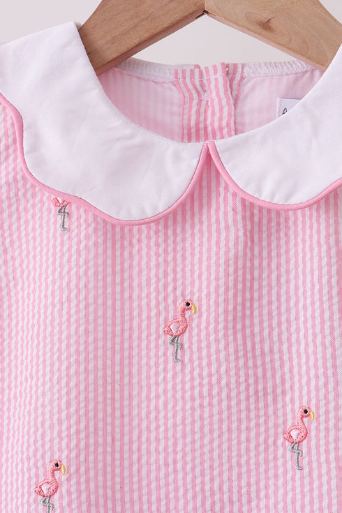 Pink stripe seersucker flamingo dress