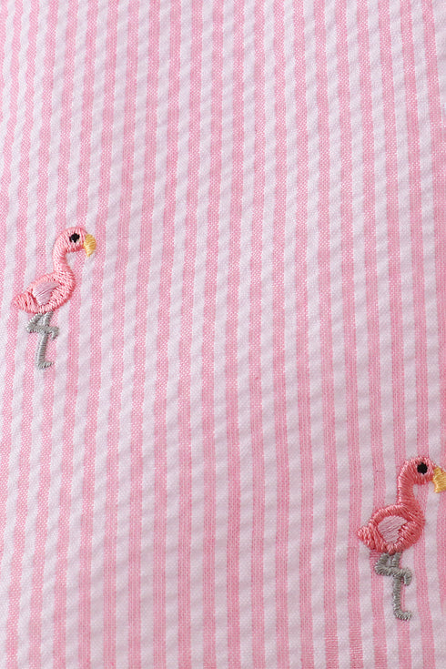 Pink stripe seersucker flamingo dress