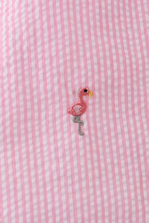 Pink stripe seersucker flamingo dress