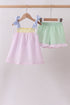 Pink stripe seersucker bow ruffle shorts set