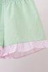 Pink stripe seersucker bow ruffle shorts set