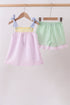 Pink stripe seersucker bow ruffle shorts set