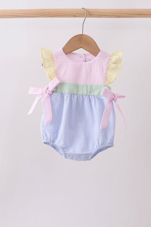 Pink&blue seersucker ruffle bubble