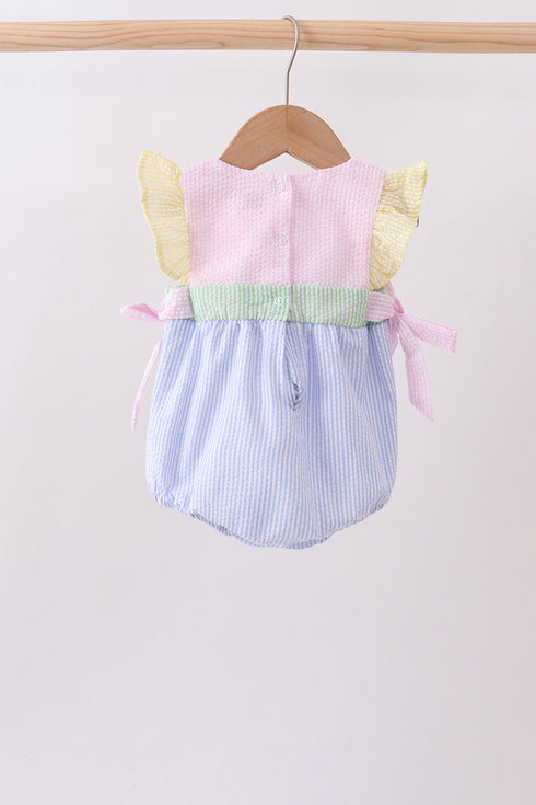 Pink&blue seersucker ruffle bubble