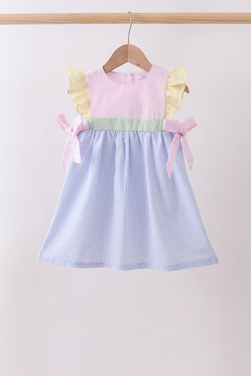 Pink&blue seersucker ruffle dress
