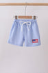Blue flag embroidery gingham shorts