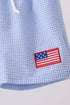 Blue flag embroidery gingham shorts