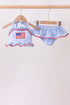 Blue flag applique gingham ruffle 2pc swimsuit