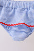 Blue flag applique gingham ruffle 2pc swimsuit