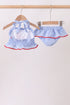 Blue flag applique gingham ruffle 2pc swimsuit