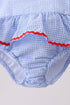 Blue flag applique gingham ruffle one-piece swimsuit