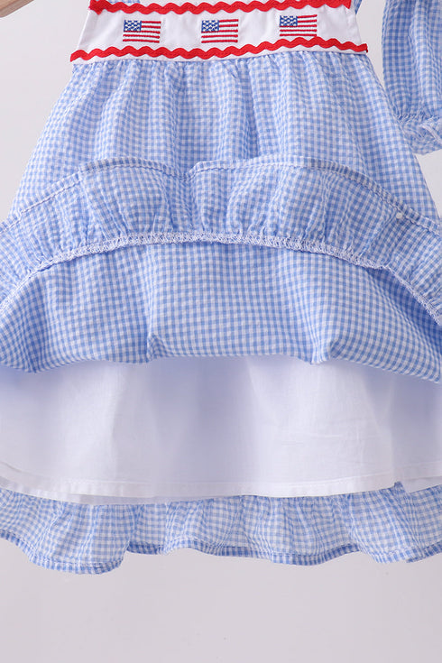 Blue flag embroidery ruffle bloomer set