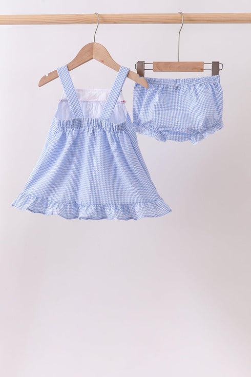 Blue flag embroidery ruffle bloomer set