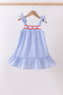 Blue flag embroidery ruffle dress