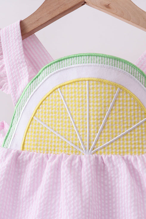Pink lemon ruffle gingham bloomer set