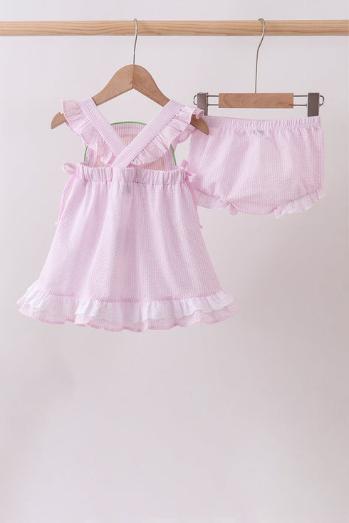 Pink lemon ruffle gingham bloomer set