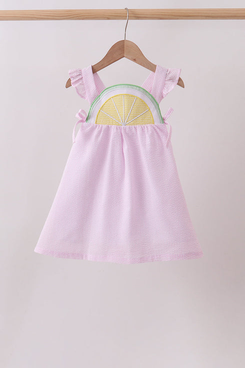 Pink lemon ruffle gingham dress