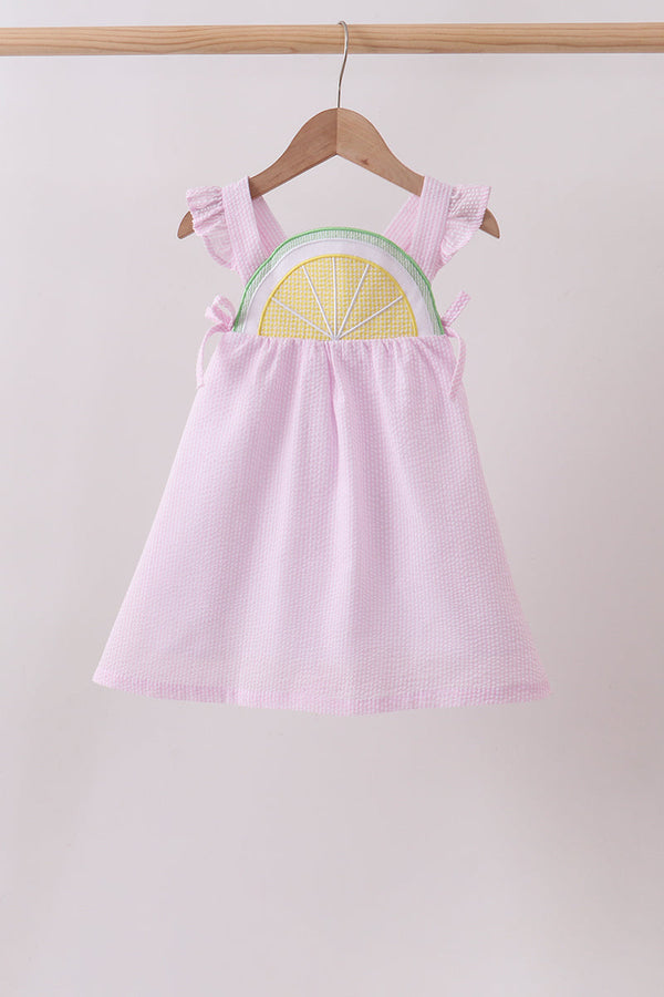 Pink lemon ruffle gingham dress