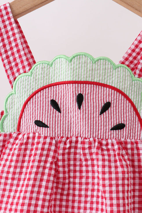 Red watermelon ruffle gingham bubble