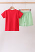 Red watermelon embroidery shorts set