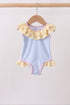 Blue stripe ruffle one-piece swimsuit