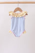 Blue stripe ruffle one-piece swimsuit