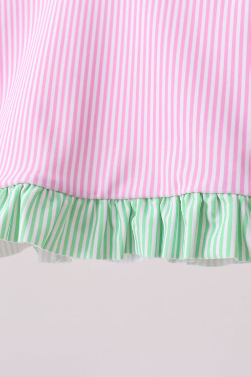 Pink stripe ruffle 2pc swimsuit
