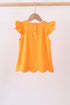 Orange flutter sleeve scalloped top