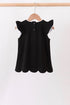 Black flutter sleeve scalloped top