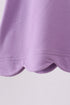 Dark purple flutter sleeve scalloped top