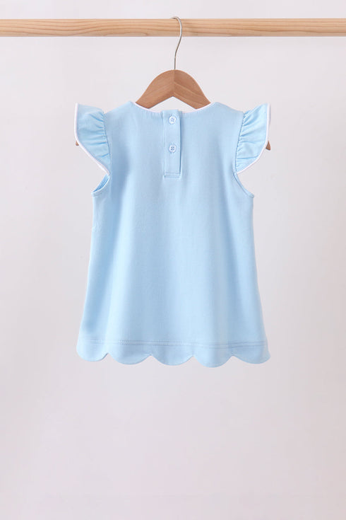 Mint flutter sleeve scalloped top