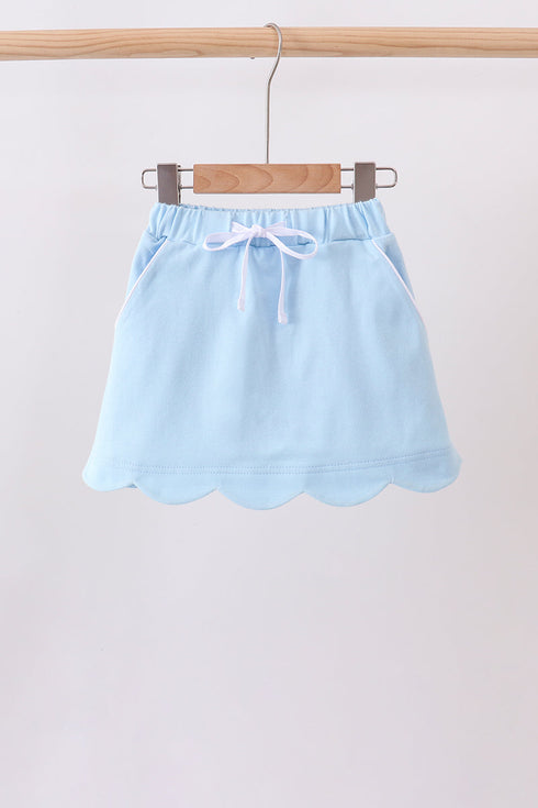 Mint scallop hem bow skort