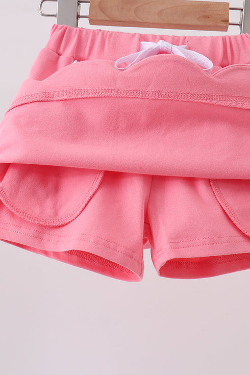 Deep pink scallop hem bow skort