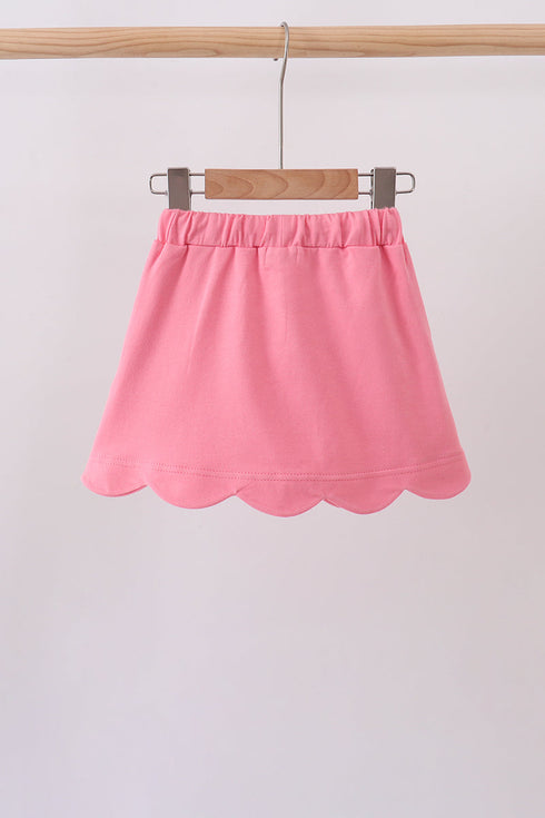 Deep pink scallop hem bow skort