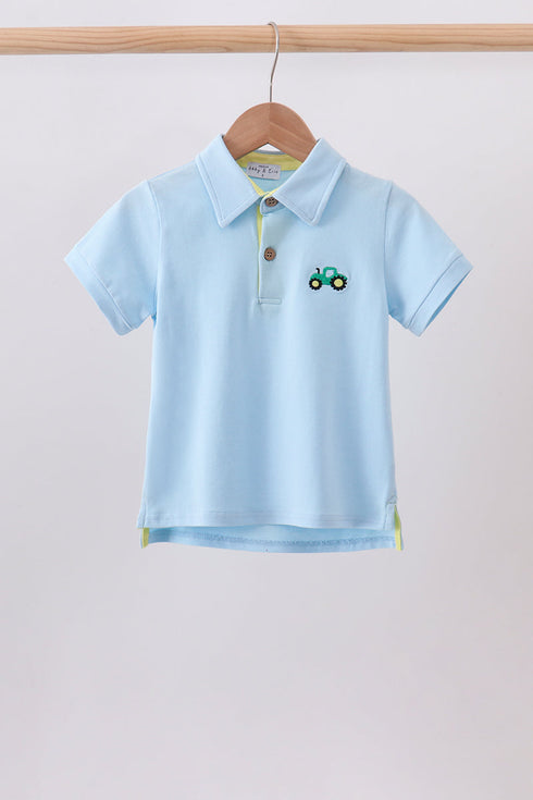 Blue Tractor Embroidered Polo