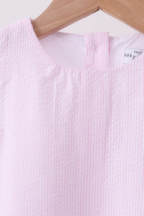 Pink Seersucker Stripe Scalloped Shorts Set