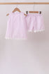 Pink Seersucker Stripe Scalloped Shorts Set