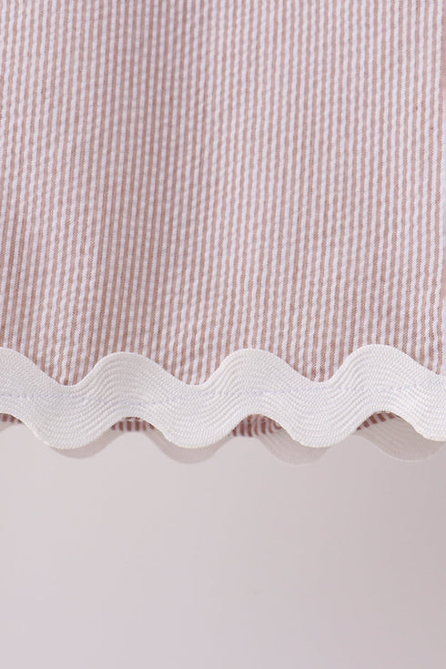 Khaki Seersucker Stripe Scalloped Shorts Set