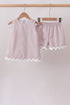 Khaki Seersucker Stripe Scalloped Shorts Set