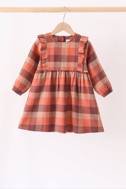 rust-plaid-ruffle-dress-sophias-styleDress-1