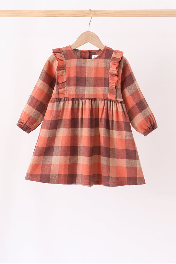 rust-plaid-ruffle-dress-sophias-styleDress-1