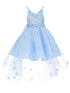 Girls 3D Flower Embedded High Low Tulle Junior Bridesmaid Dress, Sizes 2-12