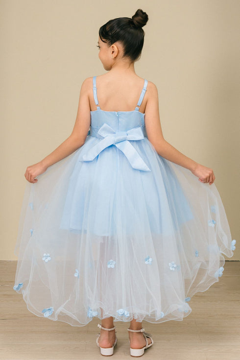 Girls 3D Flower Embedded High Low Tulle Junior Bridesmaid Dress, Sizes 2-12