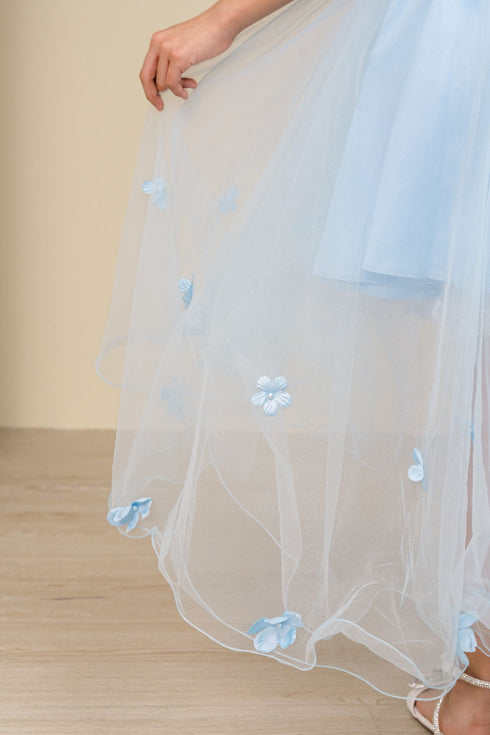 Girls 3D Flower Embedded High Low Tulle Junior Bridesmaid Dress, Sizes 2-12