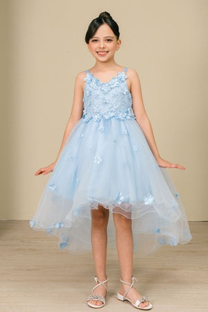Girls 3D Flower Embedded High Low Tulle Junior Bridesmaid Dress, Sizes 2-12