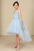 Girls 3D Flower Embedded High Low Tulle Junior Bridesmaid Dress, Sizes 2-12
